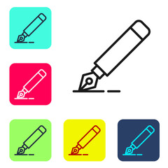 Black line Fountain pen nib icon isolated on white background. Pen tool sign. Set icons in color square buttons. Vector.