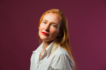 Business portrait of red hair woman with make up