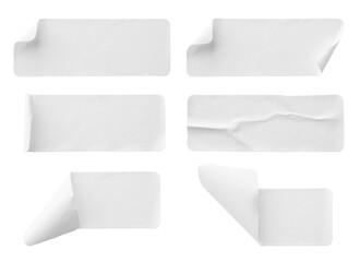Blank white paper sticker label set collection isolated on white background
