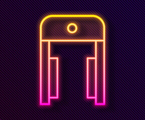 Glowing neon line Metal detector in airport icon isolated on black background. Airport security guard on metal detector check point. Vector.
