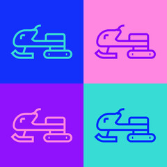 Pop art line Snowmobile icon isolated on color background. Snowmobiling sign. Extreme sport. Vector.