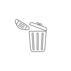 Used face mask line icon. Put it in the bin. Don't drop it, just bin it. Vector icon isolated on white 