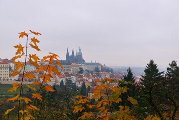 Prague Castle from the heights of the city on an overcast day