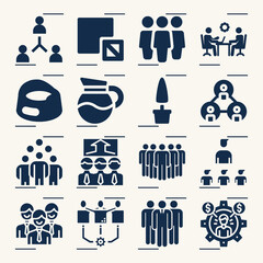 Simple set of corporation related filled icons.