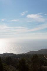 High angle view of sea and blue sky