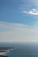 High angle view of beach, sea and blue sky