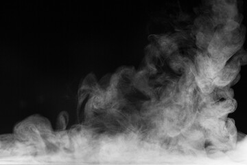 Blur white water vapour on isolated black background. Abstract of steam with copy space. Steam flow. Smoke on white background. - obrazy, fototapety, plakaty