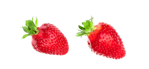 Falling strawberries  on white background