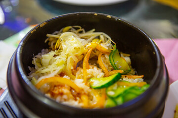 Traditional North Korean Food served in one of the restaurants in Pyongyang in North Korea.