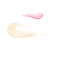 Pink and coral watercolor stroke, wash off, dye