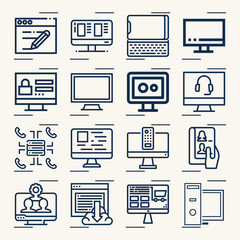 Simple set of data processor related lineal icons.