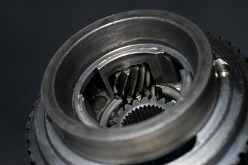 Close up Planetary gear on black background
