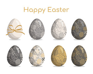 Big set of Easter eggs in gold colours