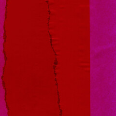 Red and brown torn paper collage close-up. Texture made from various paper and cardboard parts. Damaged old paper background. Vintage blank wallpaper. Material design backdrop.