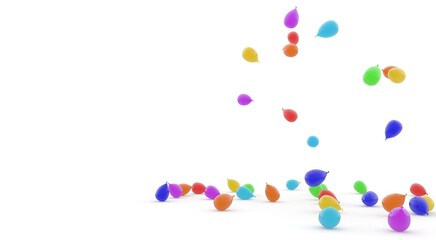 Balloons fly and fall to the floor. Isolated white background