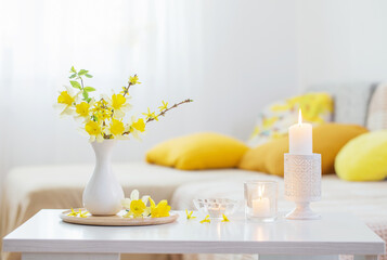 spring flowers in vase on modern interior