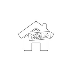 House Sold Vector Line Icon - Architecture Concept - Isolated On White 