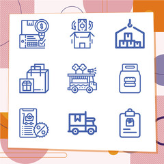 Simple set of 9 icons related to merchant marine