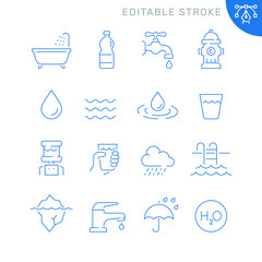Water related icons. Editable stroke. Thin vector icon set