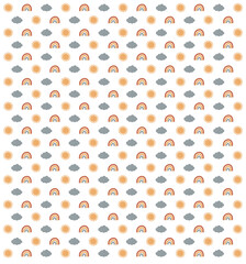 Beautiful pattern of boho child design, rainbow sun cloud print, cute decoration, nice texture, abstract child collection, art, vector illustration