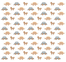 Obraz premium Beautiful pattern of boho child design, car horse dinosaur print, cute decoration, nice texture, abstract child collection, art, vector illustration