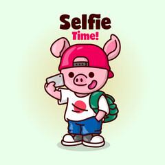 FASHIONABLE PIG ARE DOING SELFIE. 