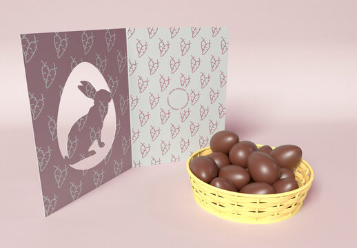 Eggs in Basket with Easter Card Mockup