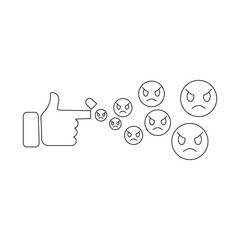 Angry emoji, finger and hand sad line icon, feelings or emotions, vector, black and white