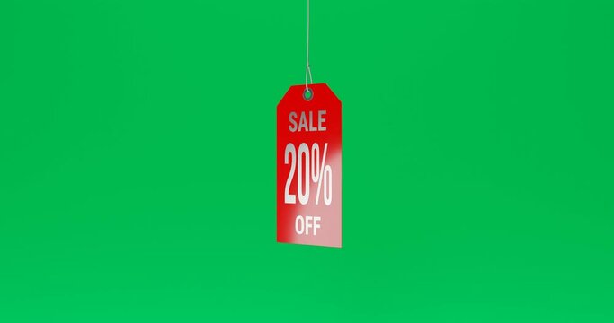 Shiny red 20 percent sale tag on green screen