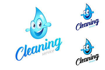 Water cartoon character, drop. Services of the company for cleaning premises, deep dry cleaning of furniture. Sign, symbol 