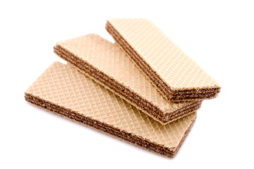 Wafers with chocolate filling on a white background.