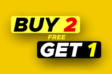 Buy 2, free get 1 sale banner. Vector illustration.