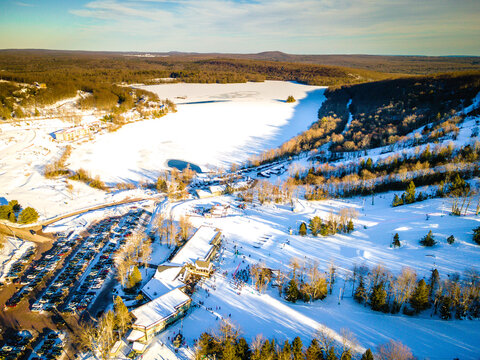 Aerial of Snow-covered Poconos Mountain © Jin
