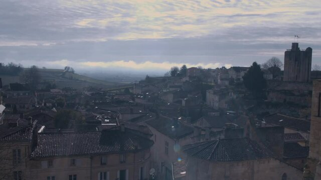 A beautiful view of the french rooftops in an old French city. An amazing cityscape of the Saint Emilion over the traditional french buildings