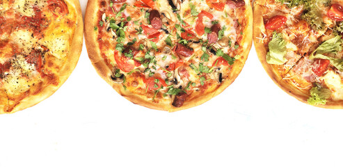 Delicious pizza on grey background.