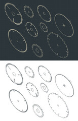 Circular blade saw isometric drawings Set