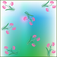 Fototapeta na wymiar pink tulip flowers on blue background