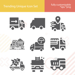 Simple set of international transport related filled icons.