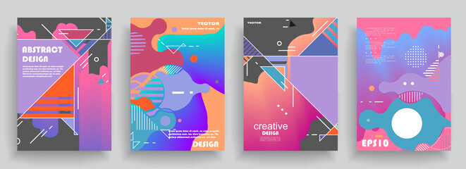 Modern abstract covers set, Modern colorful wave liquid flow poster. Cool gradient shapes composition, vector covers design.