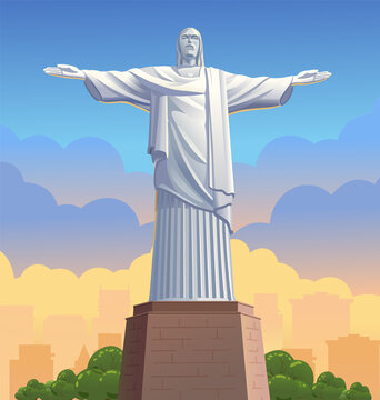 Christ the Redeemer statue in Rio de Janeiro Brazil. Vector illustration
