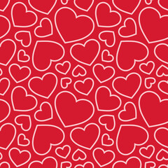 Fototapeta na wymiar Hearts seamless pattern. Valentines day background. Love romantic theme. Vector abstract texture with scattered outline hearts. Red and pink color. Stylish minimal design for decor, wrapping, fabric