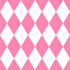 Valentines day Argyle plaid. Scottish pattern in pink and white rhombuses. Scottish cage. Traditional Scottish background of diamonds. Seamless fabric texture. Vector illustration
