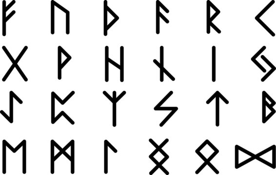 Elder Futhark black vector celtic rune letters, viking font symbols