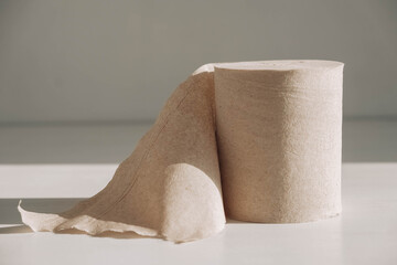 Paper roll on the table. Copy, empty space for text