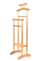 Wooden hanger isolated over white background.