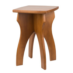 Brown wooden kitchen stool with legs isolated on white background.