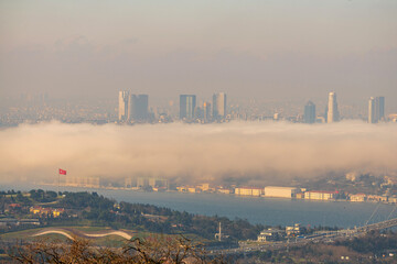 Fototapeta premium Foggy day at istanbul Bosphorus from Camlica Hill