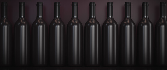Alcohol topics background. Row of wine bottles.