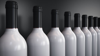 Alcohol theme illustration. Row of wine bottles.