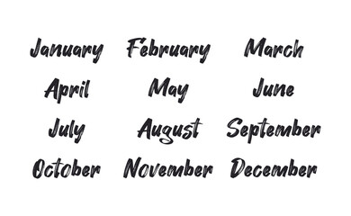 Obraz premium Handwritten names of months: December, January, February, March, April, May, June, July, August, September, October, November. Calligraphy words for calendars and organizers.